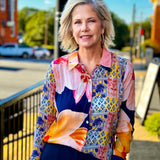 Mixed Media Button Up Blouse